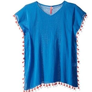 Seafolly Australia Girls Kaftan in bright blue with pink tassels - adorbs!